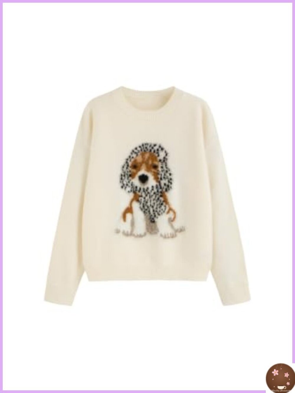 Oversized Cute Dog Graphic Knit Pullover Sweater Crew Neck Long Sleeve